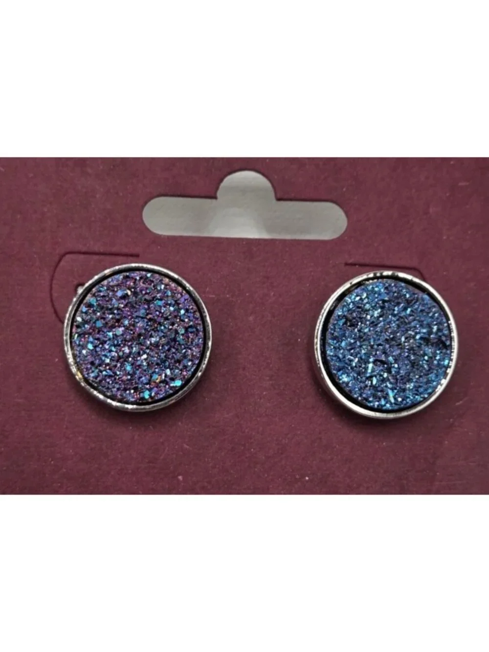 Glittery Round Stud Earrings With Multicolor & Blue Sparkle